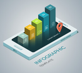 Template infographics. Mobile phone concept with 5 columns, steps, options. 3d Isometric - 364906185