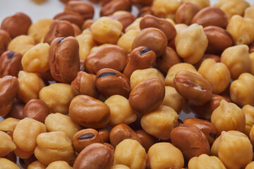 Chickpeas & fava beans (foul) on white background