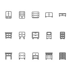 15 Simple linear vector furniture drawer illustraion icon set