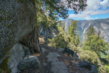 hiking the four mile trail in yosemite national park in california, usa