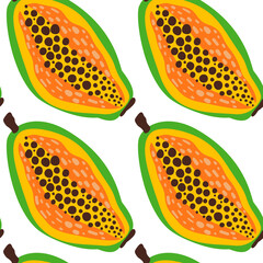 Exotic fruit pattern. Vector seamless background made in funny doodle style. Clipart food elements. Hand painted elements.