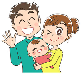 子育て家族 赤ちゃんを抱っこしているパパとママ