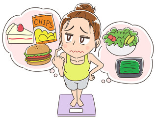 食事制限について考える若い女性