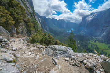 hiking the four mile trail in yosemite national park in california, usa