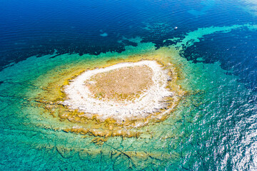 Adriatic coastline in Croatia, beautiful small island of Mali Lagan in turquoise sea in Dugi Otok...