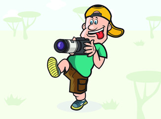 Fototapeta premium amazing funny professional photographer taking photos in a jungle life taking steps very carefully