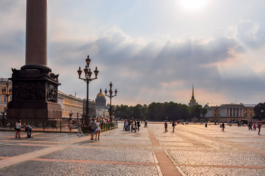 Palace square with Alexander column and St. Isaac's Cathedral at background, Saint Petersburg, Russia