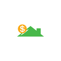 Logo template of house and coin. Simple flat style. Vector logo template ready for use.
