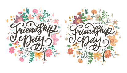 Friendship day vector illustration with text and elements for celebrating friendship day flowers