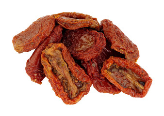 Group of sun dried tomatoes isolated on a white background