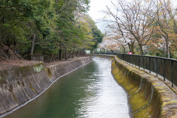 Lake Biwa Canal (Biwako Sosui) in Yamashina, Kyoto, Japan. Lake Biwa Canal is a waterway in Japan constructed during the Meiji Period.