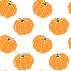 Seamless pattern of orange pumpkins. Background and texture. Symbol autumn, crop, fruitful year, thanksgiving day. Hand drawn vector EPS10 flat illustration, isolated