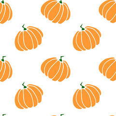 Seamless pattern of orange pumpkins. Background and texture. Symbol autumn, crop, fruitful year, thanksgiving day. Hand drawn vector EPS10 flat illustration, isolated