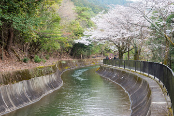 Lake Biwa Canal (Biwako Sosui) in Yamashina, Kyoto, Japan. Lake Biwa Canal is a waterway in Japan constructed during the Meiji Period.