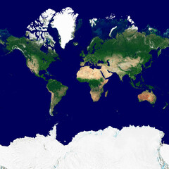 World texture in the Web Mercator projection. Satellite image of the Earth. High resolution texture of the planet with relief shading (land topography) and without atmosphere. - 364911184