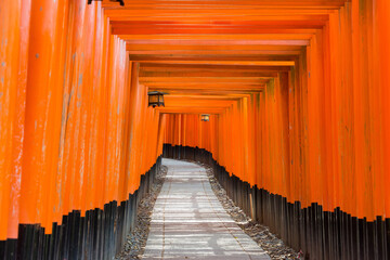 Red Torii Gate at Fushimi Inari taisha Shrine in Fushimi, Kyoto, Japan. Fushimi Inari Taisha is Kyoto's most important Shinto shrine and one of its most impressive attractions