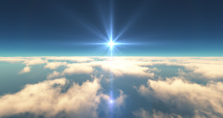 Fototapeta premium fly above clouds sunset landscape 3d render