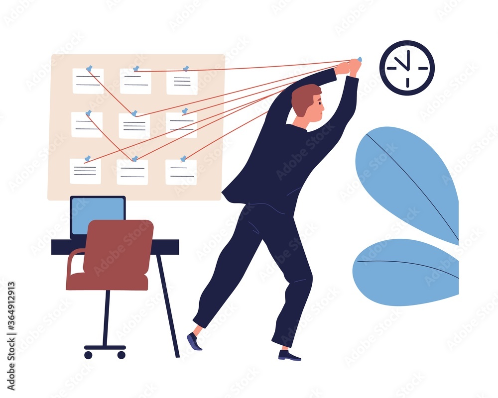 Aufkleber businessman effective organize workflow vector flat illustration. male office worker optimization pr