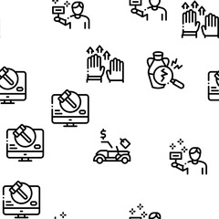 Fototapeta premium Auction Buying And Selling Goods Seamless Pattern Vector Thin Line. Illustrations