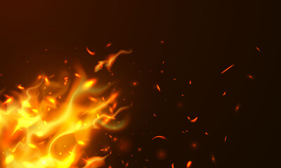 Fototapeta na wymiar Burning red hot sparks realistic fire flames abstract background