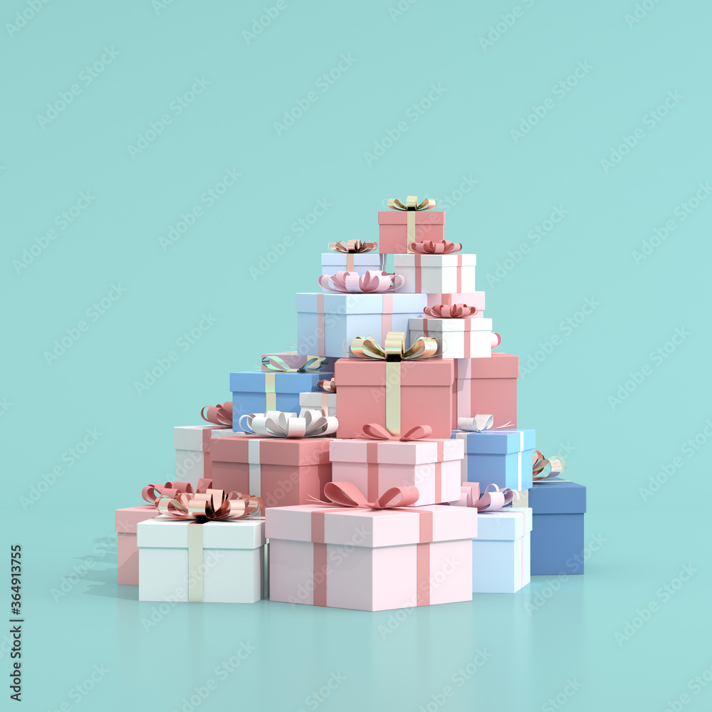 Poster Mock up of stacked gift box in minimal style. 3D rendering.	

