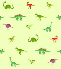 Vector pattern with dinosaurs. seamless background for kids. Jurassic Park. Paleontology. Baby cloth. Cartoon dinosaurs. Triceratops, tyrannosaurus, pterodactyl, brachiosaurus, stegosaurus.
