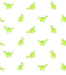Vector pattern with cartoon dinosaurs. Green dinosaurs on a white background. Seamless pattern.
