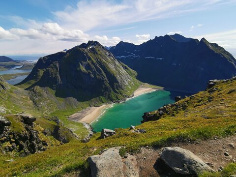 Lofoten Ryten Kvalvika beach Fredvang Hiking Trial Scenic NOrthern Norway