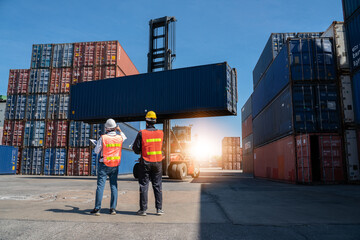 workers at work. container man in yard