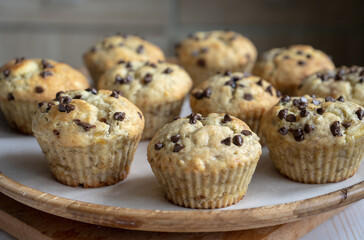 fresh banana cupcakes with chocolate chips and chocolate souffle inside, baked in silicone molds