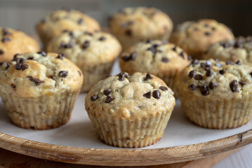 fresh banana cupcakes with chocolate chips and chocolate souffle inside, baked in silicone molds