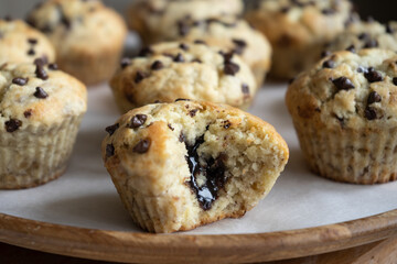 fresh banana cupcakes with chocolate chips and chocolate souffle inside, baked in silicone molds