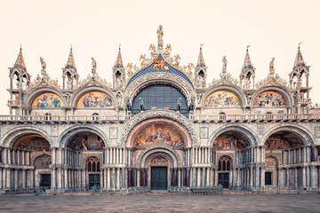 The facade of the San-Marco cathedral in Venice, Italy