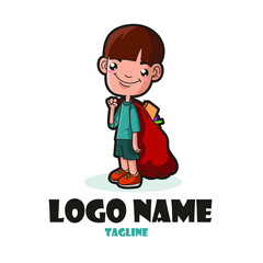 small character logo playing, kids mascot logo, kids illustration