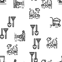 Fototapeta premium Gardener Worker Instrument Seamless Pattern Vector Thin Line. Illustrations