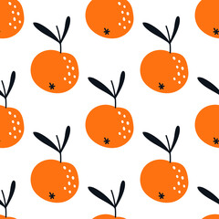 Stylized oranges isolated on a white background. Vector seamless pattern. Fruit pattern. Flat design for textile, wrapping paper, wallpaper.