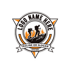 clogo, hiking, icon, graphic, design, sign, element, summer, climbing, camping, isolated, community, nature, symbol, illustration, recreation, concept, vector, rock, mountaineering, emblem, explore, m