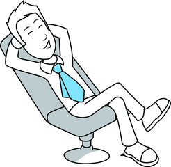 Hand drawn sketch art illustration of a man businessman sitting relax sleeping on a easy chair office home