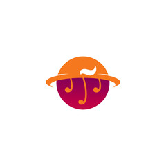Logo template of planet and music. Simple flat style. Vector logo template ready for use.