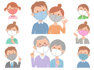 マスクをつけた家族2　セット