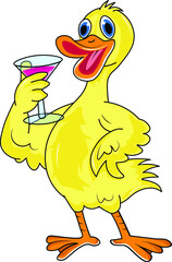 happy cute duck bird drinking juice 