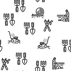 Gardener Worker Instrument Seamless Pattern Vector Thin Line. Illustrations
