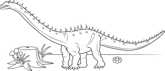 having fun education learning diplodocus dinosaur long neck and tail thorn spike on back