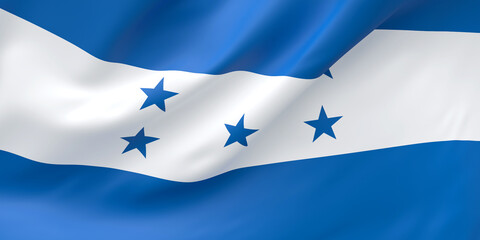 National Fabric Wave Closeup Flag of Honduras Waving in the Wind. 3d rendering illustration.