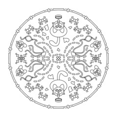 Cat drinking milk and Funny cat pulling his tongue. Mandala coloring page. Vector.