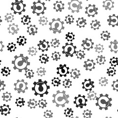 Black Human with gear icon isolated seamless pattern on white background. Artificial intelligence. Thinking brain sign. Symbol work of brain. Vector.