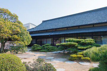 Hiunkaku Villa at Takamatsu Castle (Tamamo Park) in Takamatsu, Kagawa, Japan. The Castle originally built in 1590 and part of Japan's Top 100 Castles.