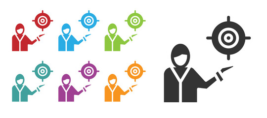 Black Marketing target strategy concept icon isolated on white background. Aim with people sign. Set icons colorful. Vector.