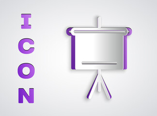 Paper cut Chalkboard icon isolated on grey background. School Blackboard sign. Paper art style. Vector.