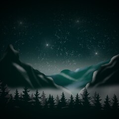 Obraz premium Night in the mountains under a clear starry sky.